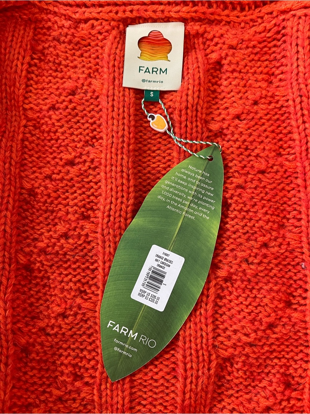 Farm Rio NWT Orange Braided Knit Cardigan (Small) Fit seems closer to Medium - Picture 7 of 13